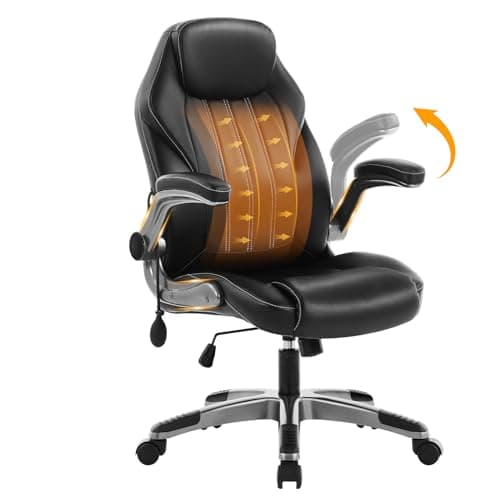 Office Desk Chair, Ergonomic Computer Chair with Padded Flip-Up Arms and Adjustable Lumbar Support, PU Leather Executive Chair with Tilt Lock and 360° Swivel Rolling Wheels for Work, Study - Image 1