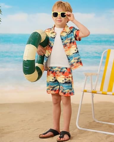 ZOEREA Toddler Baby Boy Clothes Hawaiian Outfit Shorts Sets Palm Printed Button Down Shirt and Shorts Summer Beach Clothes 2-3T - Image 5