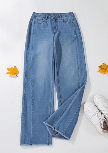 PRETTYGARDEN Wide Leg Jeans for Women Trendy 2025 High Waisted Stretchy Baggy Raw Hem Denim Palazzo Pants with Pockets (Dark Blue,14) - Image 5