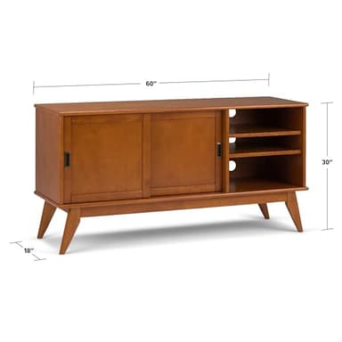 SIMPLIHOME Draper SOLID HARDWOOD 60 Inch Wide Mid Century Modern TV Media Stand in Teak Brown For TVs up to 65 Inches, For the Living Room and Entertainment Center - Image 2