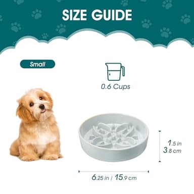 vancasso Ceramic Slow Feeder Dog Bowls, Puzzle Dog Food Bowls with Floral Maze, Anti -Slip Pet Food Dish for Small Breed, 0.6 Cups, Grayish Cyan - Image 2