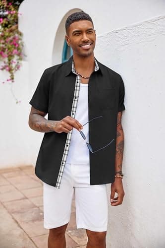 COOFANDY Men's Linen Shirts Short Sleeve Beach Shirts Hawaiian Tropical Summer Button Down Shirts Black - Image 4