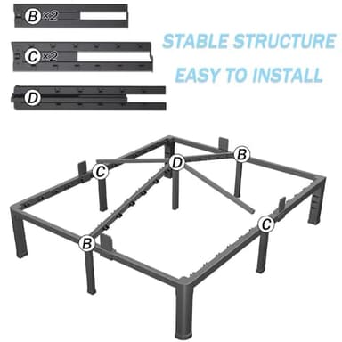 FUIOBYVV 14 Inch Queen Bed Frame with Rounded Corner and Headboard Hole Mattress Retainers 3500 LBS Metal Heavy Duty Steel Slats Support No Box Spring Needed Platform Noise Free Easy Assembly - Image 7