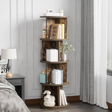 VECELO Rotating Bookshelf Tower, 360°Revolving Bookcase, Modern Tall Book Shelf Storage Display Rack Floor Standing, 4 Tier Storage Rack for Kids&Adults Solid Wood, Brown - Image 7