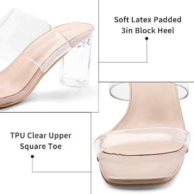 mysoft Clear Heels for Women Transparent Two Strap Block Chunky Square Heel Sandals Open Toe Slip On Sandals - Image 4