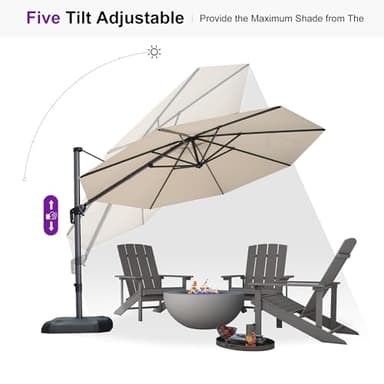 PURPLE LEAF 11 Feet Patio Umbrella Outdoor Cantilever Round Umbrella Aluminum Offset Umbrella with 360-degree Rotation for Garden Deck Pool Patio, Beige - Image 8