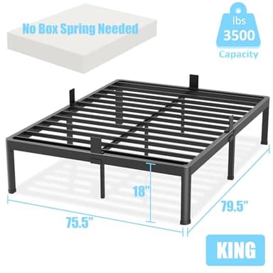 FUIOBYVV King Bed Frame with Round Corner Edge Legs 18 inch High 3500 lbs Heavy Duty Metal Platform Bed Frame King Size No Box Spring Needed/Noise Free/Steel Slat Support/Non-Slip Black - Image 3