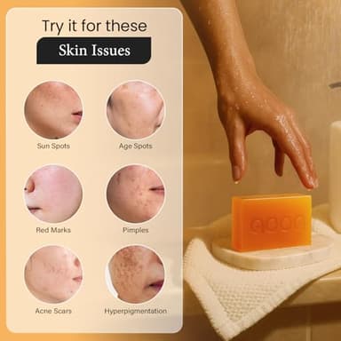 QOOQ Turmeric Kojic Acid Soap for Dark Spots Brightening – Face and Body Wash with Vitamin C, Retinol, Collagen, Vitamin E, Glycerin, Shea Butter & Castile Olive Oil – Soap for Women & Men (120g x 2) - Image 5