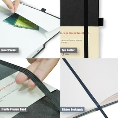 Heture Hardcover Notebooks, 6 Packs A5 Lined Journals Notebook for Writing 160 Pages, 8.2 x 5.5 inch, Black Classic Ruled Notebooks for College/Work/Travel (Black-6 Pack) - Image 3
