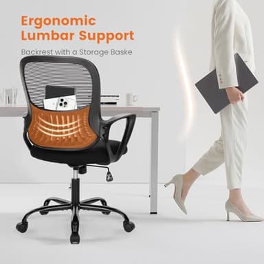 Sweetcrispy Home Office Computer Desk Chair, Ergonomic Managerial Executive Mid-Back Mesh Rolling Work Swivel Chairs with Wheels, Comfortable Lumbar Support, Comfy Arms for Bedroom, Study, Student - Image 6