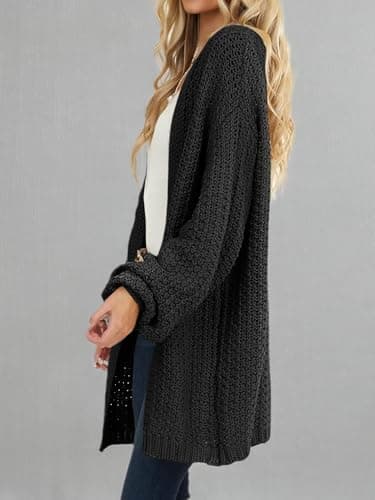 Maroway Cardigans for Women Loose Lightweight Sweater Coat Black - Image 5