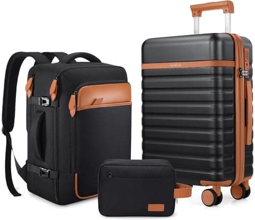 UKEIN Luggage Sets 3 Piece, Carry On Luggage 20In With Spinner Wheels,PC Hardside Suitcase Set with TSA Lock,Durable Carry On Suitcase With Travel Backpack for Men (Black, 3 piece set (20inch)) - Image 1