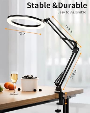 UBeesize 12’’ Ring Light with Overhead Phone Mount, LED Selfie Light with Stand and Phone Holder for iPhone and Laptop, Desk Light for Video Recording, Zoom Meeting, Live Streaming, Tiktok, YouTube - Image 4