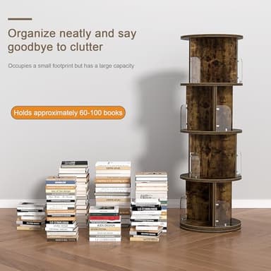 VECELO Rotating Bookshelf Tower, 360°Revolving Bookcase, Modern Tall Book Shelf Storage Display Rack Floor Standing, 4 Tier Storage Rack for Kids&Adults Solid Wood, Brown - Image 9