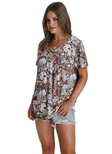 WEESO Womens Summer Tops 2025 Short Sleeve T Shirts Pleated Dressy Casual V Neck Blouses - Image 3