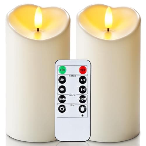 Homemory 6"x3" Outdoor Waterproof Flameless Candles, LED Candles, Battery Operated Candles with Remote and Timers, Electric Fake Plastic Pillar Candles, Ivory White, Set of 2 - Image 1