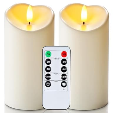 Homemory 6"x3" Outdoor Waterproof Flameless Candles, LED Candles, Battery Operated Candles with Remote and Timers, Electric Fake Plastic Pillar Candles, Ivory White, Set of 2 - Image 1