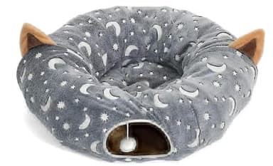 LUCKITTY Cat Tunnel Bed Under Christmas Tree with Plush Ball Toy Playground Crinkle Collapsible Self-Luminous Flannel Fabric 3FT for Large Cats Kittens Kitty Small Animals Puppy Grey Moon Star - Image 9
