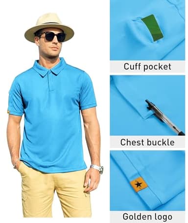 ZITY Mens Polo Shirt Short Sleeve Sports Tactical T-Shirt Athletic Golf Polos Daily Casual Stylish Collared Shirts for Men SkyBlue Large - Image 2