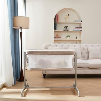 ONTHEWEI Baby Bassinet Bedside Sleeper, 3-in-1 Rocking Bassinet with Wheels, 6-Height Adjustable Crib with Breathable Mesh, Soft Mattress for Newborns & Infants - Image 9