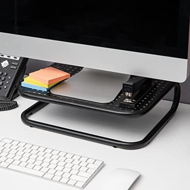 Mind Reader Monitor Stand, Set of 2, Ventilated Laptop Riser, Desktop Organizer, Metal, 14.25"L x 11"W x 4.25"H, Black - Image 6