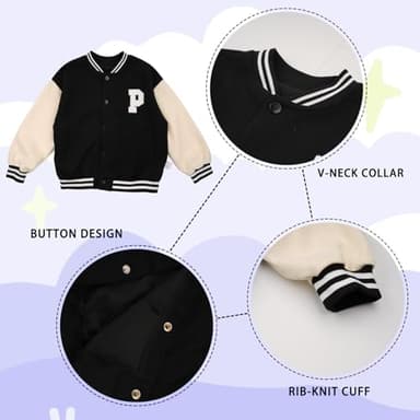Jobakids Kid Girls' Varsity School Baseball Outerwear Jacket, Girls Bomber Jacket Casual Coat with Pockets for 6T - Image 4