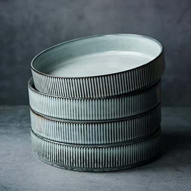 famiware Star 8.25" Pasta Bowls, Large Dinner Bowls Set of 4, Salad Bowl Plates, Shallow Bowls for Eating, Smoky Blue - Image 4