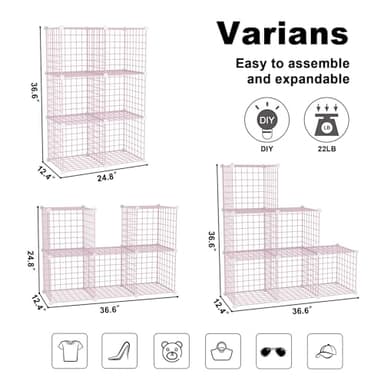 C&AHOME Wire Cube Storage, 6 - Cube Organizer Metal C Grids, Modular Shelves Units, Closet Organizer, Ideal for Home, Office, Living Room, 36.6”L x 12.4”W 36.6”H, Pink UWCS3006P - Image 3