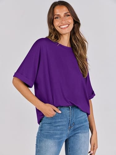 ANRABESS Womens Tops Oversized T Shirts Short Sleeve Crewneck Summer Casual Loose Basic Tee Shirt 2025 Trendy Fashion Clothes Dark Purple X-Large - Image 8