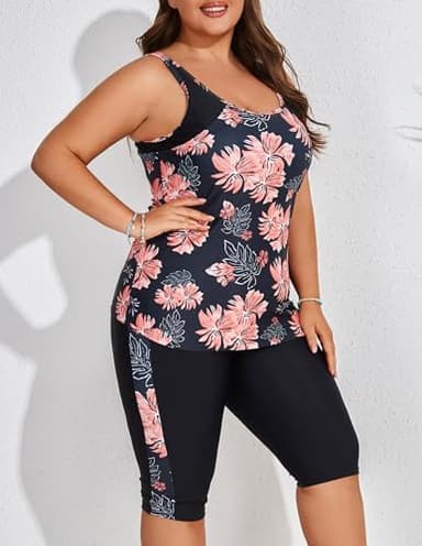 Hanna Nikole Plus Size Tankini Sets for Women Two-Piece Swimsuits Rash Guard with Short Tummy Control Bathing Suit with Boyshorts Black 3X - Image 4