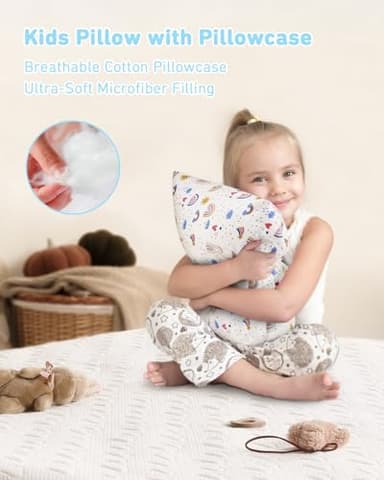 Babebay Toddler Pillow,13X18 Soft Toddler Pillows for Sleeping, Machine Washable Kids Pillow with Cotton Pillowcase, Perfect for Travel, Toddlers Cot - Image 3