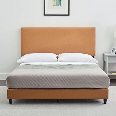Edenbrook Platform Bed with Headboard – No Box Spring Needed – Faux Leather Upholstered Platform Bed Frame – Low Profile – Easy Assembly – Camel – Full Size - Image 7