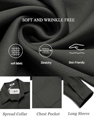 COOFANDY Men's Casual Shirt Solid Casual Button Down Shirts Long Sleeve Dress Shirts with Pocket Dark Grey - Image 5