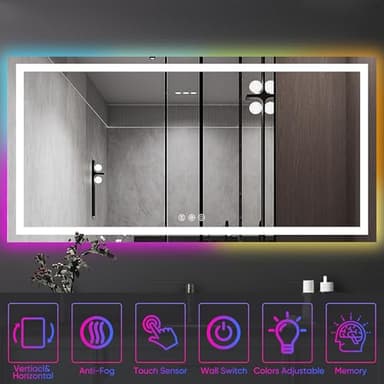 Antok 28"x 60" LED Bathroom Mirror with Lights, Anti-Fog, Dimmable, Lighted Vanity Mirror with Tempered Glass, Memory Function, 11 Light Modes, Safe Use, Horizontal, Vertical - Image 9