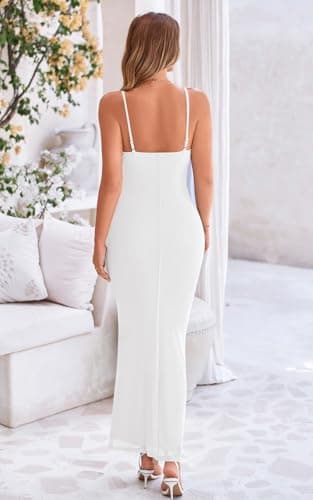 PRETTYGARDEN Women's 2025 Summer Casaul Spaghetti Strap Maxi Dress Stretch Sexy Bodycon Dress Backless Slip Long Dresses (White, Small) - Image 5