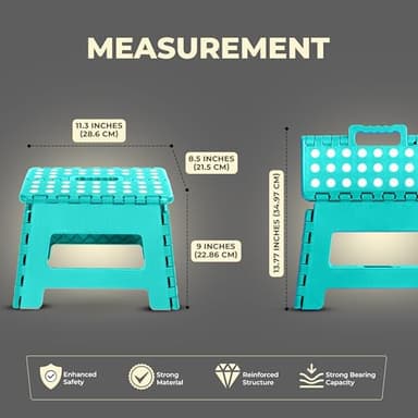 Utopia Home Folding Step Stool - (Pack of 1) Foot Stool with 9 Inch Height - Holds Up to 300 lbs - Lightweight Plastic Foldable Step Stool for Kitchen, Bathroom & Living Room (Teal) - Image 2