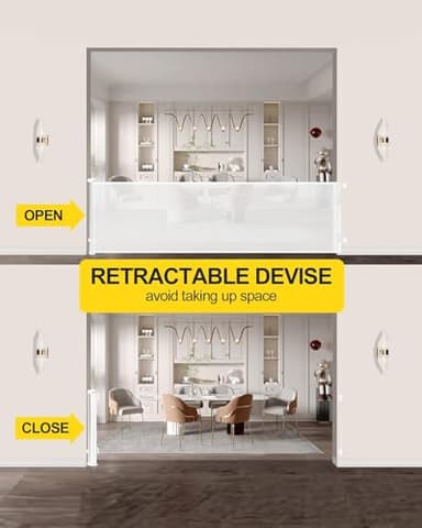 118 Inch Extra Wide Retractable Baby Gate,Mesh Large Baby Gate or Mesh Pet Dog Gate, Opening Wide Extra Long Child Safety Gate for Indoor Baby Fence, Outdoor, Stairs, Deck (White) - Image 3