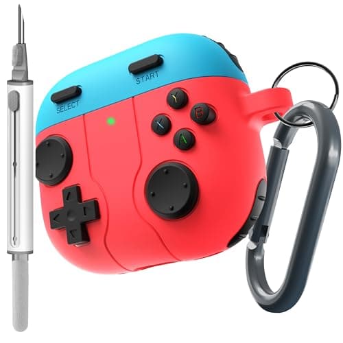 DamonLight Game Case for AirPods 4 Cover Shock-Proof Protective Silicone Case with Cleaning Pen and Keychain Accessories for Apple Airpods 4th Generation (Blue & Red) - Image 1