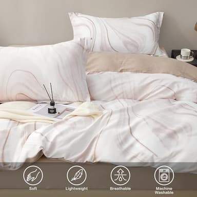 SAPHREAS Ligh Brown Marble Duvet Cover Set 3pcs Full Size Gradient Color Bedding Comforter Cover Set Soft Cotton 1 Duvet Cover 80"x90" 2 Pillow Shams, Comforter Not Included - Image 4