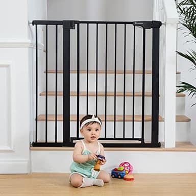 COMOMY 36" Extra Tall Baby Gate for Stairs and Doorways - Fits 29.5" to 48.8" Wide Openings, Auto Close Extra Wide Dog Gate for House, Pressure Mounted Easy Walk Through Pet With Door, Black - Image 8