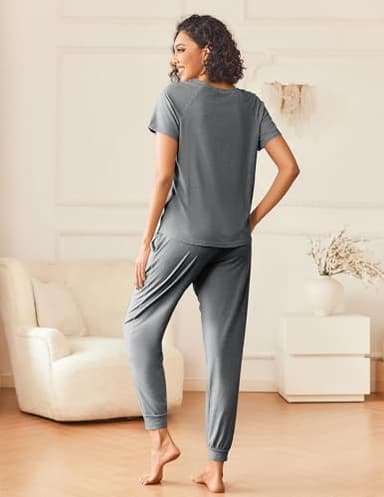Ekouaer Womens Pajama Sets 2 Piece Pjs Short Sleeve Lounge Sets Joggers Pants Sleepwear Soft Outfits,XL - Image 3