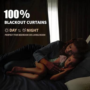 INOVADAY 100% Blackout Curtains for Bedroom, Black Out Curtains 90 Inch Long, Clip Rings Linen Blackout Drapes, Thermal Insulated Room Darkening for Living Room, 2 Panels - Fauxlinen,W50xL90 - Image 3