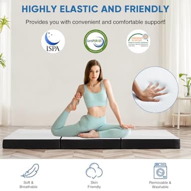 OLIXIS Tri-fold Memory Foam Mattress - 4 Inch Single Size Portable Floor Bed, Foldable Mat for Kids and Adults, Collapsible and Washable Cover with CertiPUR-US Certified, for Travel & Camping & Yoga - Image 5