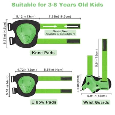 FIODAY Knee Pads for Kids Knee and Elbow Pads Wrist Guards Adjustable Protective Gear Set for Girls Boys Inline Skating Biking Skateboard Scooter Knee Pads,Green,3-8 Years - Image 6