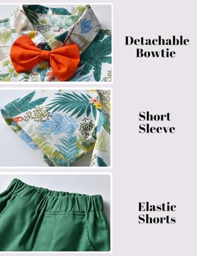 JunNeng Toddler Baby Boy Shorts Sets Hawaiian Outfits,Tropical Floral Short Sleeve Shirt +Elastic Shorts Vacation Clothes,Light Green 9-12 Months - Image 6