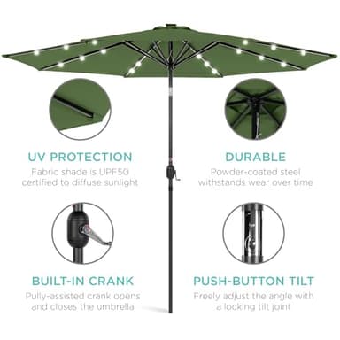 Best Choice Products 10ft Solar Polyester LED Lighted Patio Umbrella w/Tilt Adjustment and UV-Resistant Fabric - Fern - Image 5