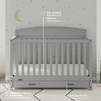 Graco Benton 5-in-1 Convertible Crib with Drawer (Pebble Gray) -Converts from Baby Crib to Toddler Bed, Daybed and Full-Size Bed,Fits Standard Full-Size Crib Mattress, Adjustable Mattress Support Base - Image 5