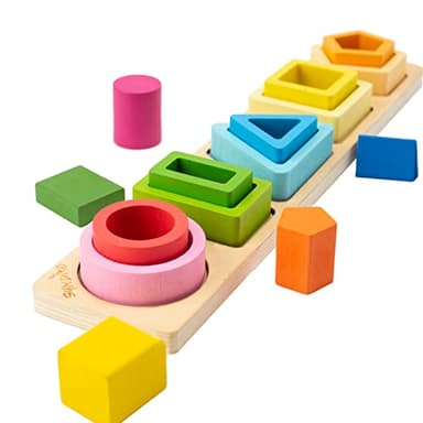 Symdiro Montessori Toys for 1 2 3 Year Old Boys Girls-Wooden Sorting & Stacking Toys for Baby Toddlers,Educational Shape Color Sorter Preschool Kids Gifts… - Image 1