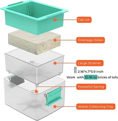 Large Tofu Press, Yarkor Tofu Presser for 12-16 oz Bricks Firm Tofu or Extra Firm Tofu, Built-in Drip Tray, Simple and Effective Design, Dishwasher Safe, Fit for 16oz Tofu, Tofu Recipe Included - Image 2