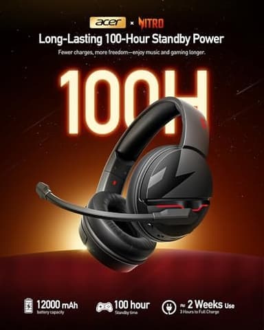 acer Wireless Gaming Headset, PS5 Headset with 2.4GHz for Ps5, Ps4, PC, Switch, Bluetooth 5.3 + 100Hrs Gaming Headphones with Noise Canceling Mic for Laptop, Mobile, Mac, 50mm Drivers (Black - Image 4